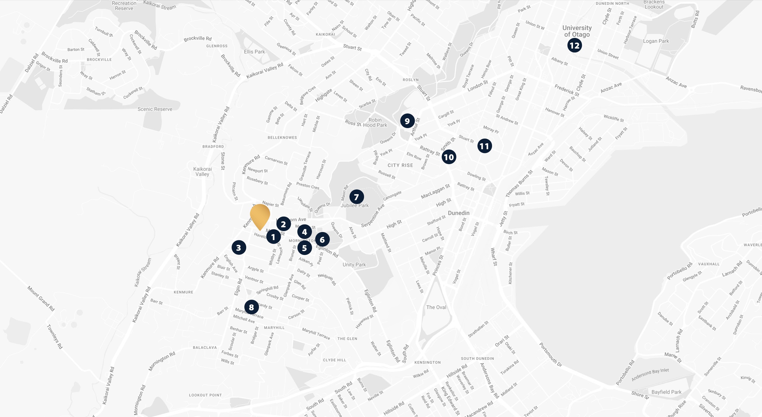 map of amenities near Mailer St townhouses for sale Dunedin