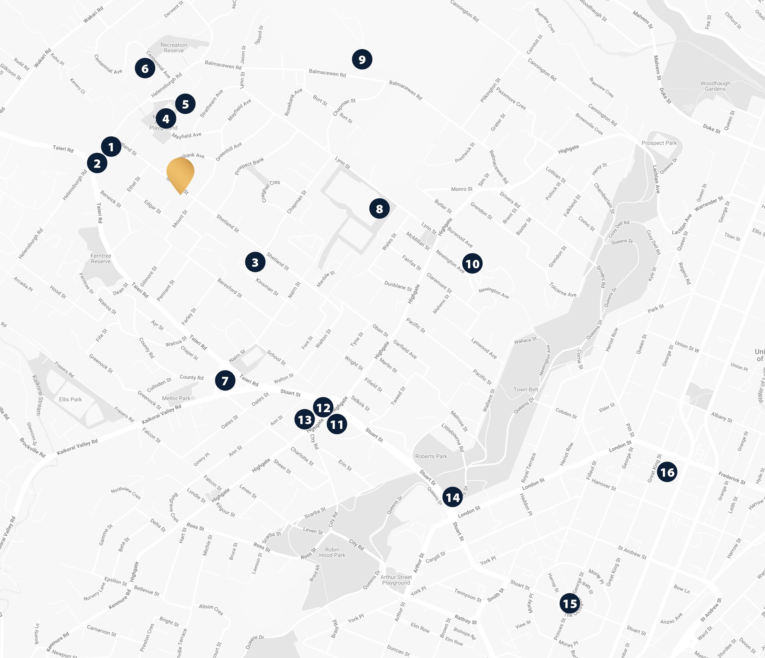 Location of new build single storey townhouses in Dunedin and nearby amenities
